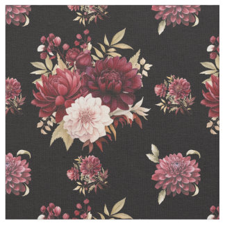 Bourgondische Dahlias op zwart Stof