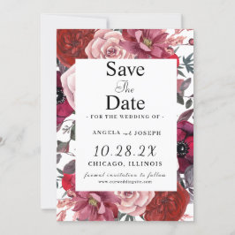 Bourgondische en blush bloemige trouwkaart save the date