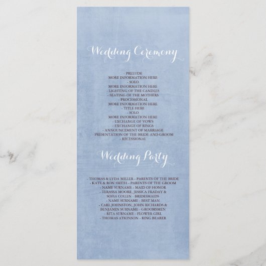Bourgondische en Dusty Blue bruiloft programma's (Achterkant)