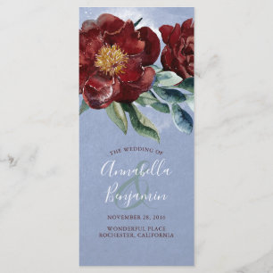 Bourgondische en Dusty Blue Romantische huwelijksp Programma