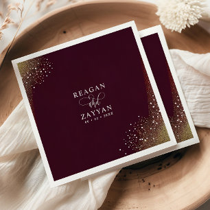 Bourgondische En Gouden Glitter Bruiloft Servet