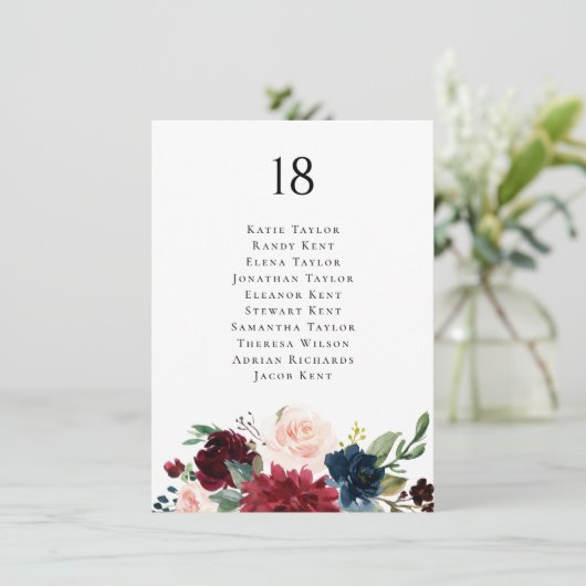 Bourgondische en marine botanische huwelijksstoelk (Staand voorkant)