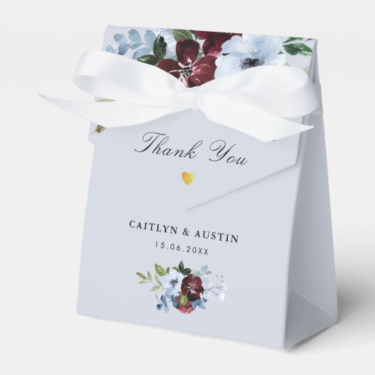 Bourgondische en stoffige blauwe bloemenbruiloft g bedankdoosjes (Voorkant Zijde)