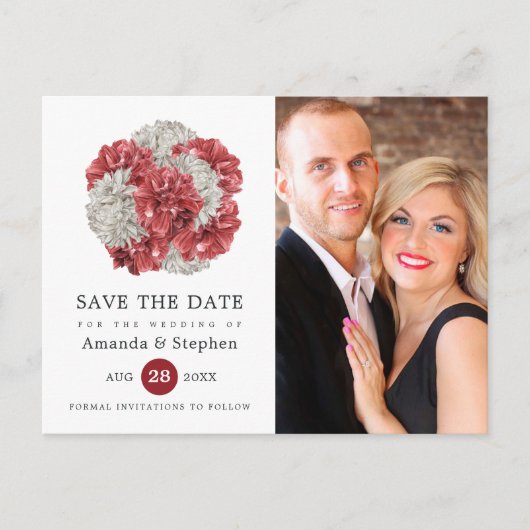 Bourgondische en witte bloemenbruiloft Save the Da Briefkaart (Voorkant)