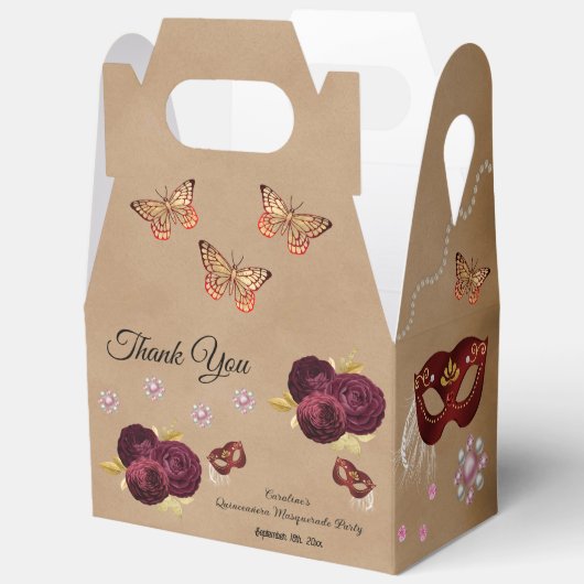 Bourgondische Engelse Rozen, Quinceañera Masquerad Bedankdoosjes (Open)