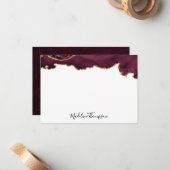 Bourgondische fluwelen agaat geode script typograf notitiekaartje (Voorkant / Achterkant in situ)