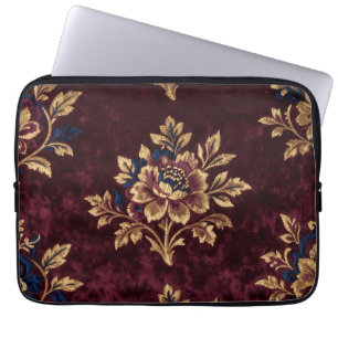 Bourgondische Fluwelen Pioen Gouden Borduurwerk Bl Laptop Sleeve