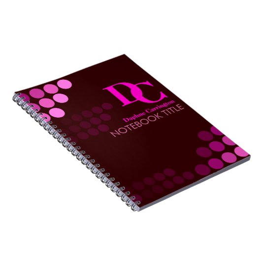 Bourgondische Funky Roze Stippen Monogram Notitieb Notitieboek (Rechterzijde)