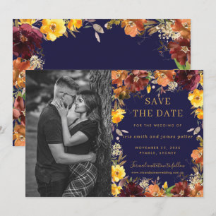 Bourgondische Gele Bloemige Foto Save the Date Kaa Kaart