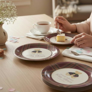 Bourgondische geruite teddybeer vieringsborden papieren bordje