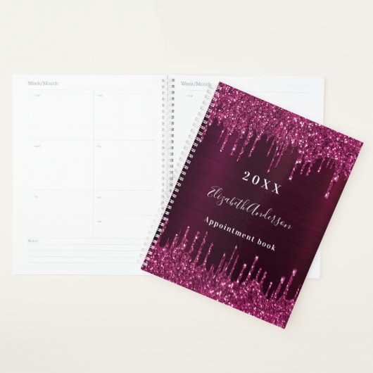 Bourgondische glitter druppels naam 2026 planner (Display)