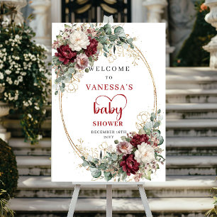 Bourgondische gouden bloemen baby shower welkomstb poster