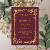 Bourgondische gouden bloemen bruiloft kaart