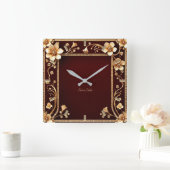 Bourgondische gouden bloemen wandklok vierkante klok (Huis)