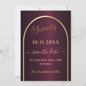 Bourgondische gouden boog 70e verjaardag save the date (Voorkant)