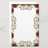  Bourgondische gouden filigraan bruiloft Briefpapier (Voorkant / Achterkant)