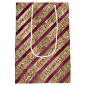 Bourgondische gouden glitter strepen medium cadeauzakje (Achterkant)