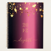 Bourgondische gouden sterren monogram naam 2026 planner (Voorkant)