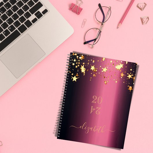 Bourgondische gouden sterren monogram naam 2026 planner