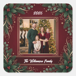 Bourgondische groene familie foto Kerst sticker