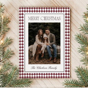 Bourgondische Harlekijn Kerstkaart met één foto Kaart