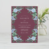 Bourgondische Hemelblauwe Botanische Romantische B Kaart (Staand voorkant)