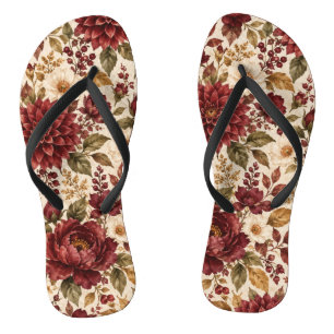 Bourgondische herfst bloemenslippers voor vrouwen teenslippers
