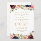 Bourgondische herfst bruiloft kaart (Voorkant / Achterkant)