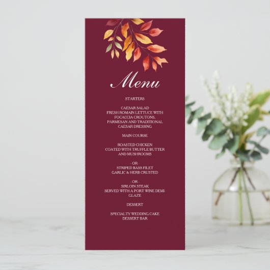 Bourgondische herfst bruiloft menu (Staand voorkant)