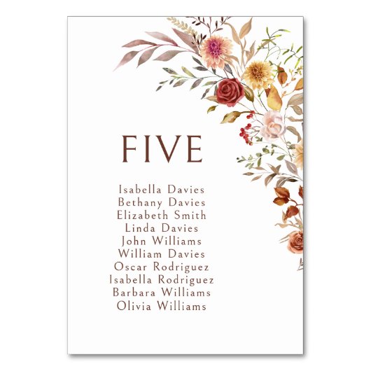 Bourgondische Herfst herfst bloemenbruiloft tafel Kaart (Voorkant)