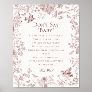 Bourgondische Herfst Toile de Jouy Dont Say Shower Poster
