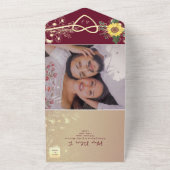 Bourgondische Herfst Zonnebloem bruiloft All In One Uitnodiging (Buitenkant)