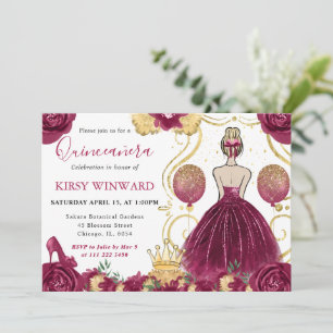 Bourgondische jurk blond haar prinses Quinceanera Kaart