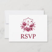 Bourgondische kam met initialen en trouwcode RSVP kaartje (Voorkant)