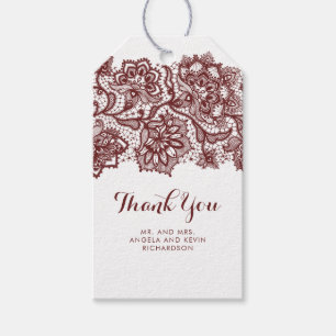 Bourgondische kant Elegante bruiloft Cadeaulabel