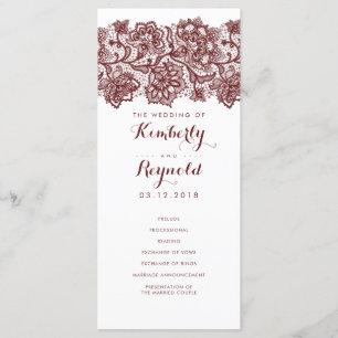 Bourgondische kant Elegante witte bruiloft program Programma