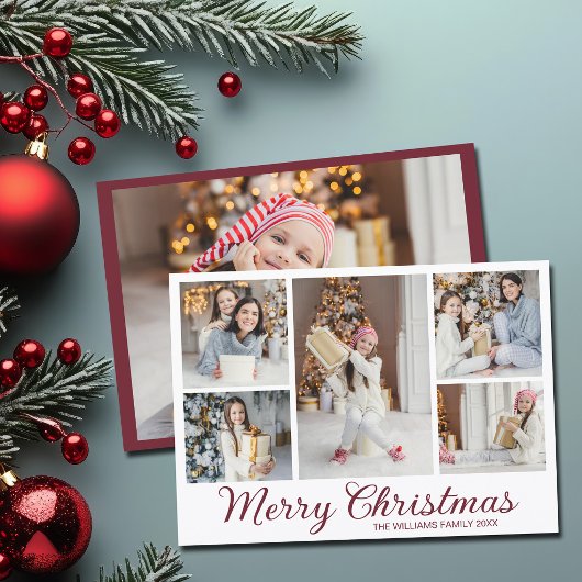 Bourgondische Kerstmis Familiefotocollage Feestdagenkaart
