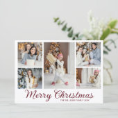 Bourgondische Kerstmis Familiefotocollage Feestdagenkaart (Staand voorkant)
