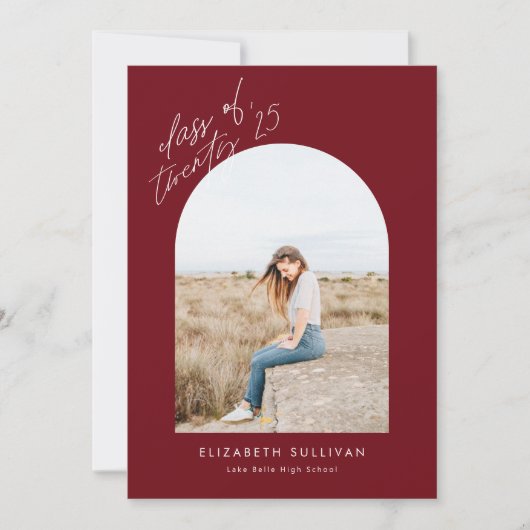 Bourgondische klasse van 2025 Arch Photo Afstudere Aankondiging (Voorkant)