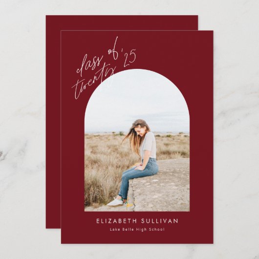 Bourgondische klasse van 2025 Arch Photo Afstudere Aankondiging (Voorkant / Achterkant)