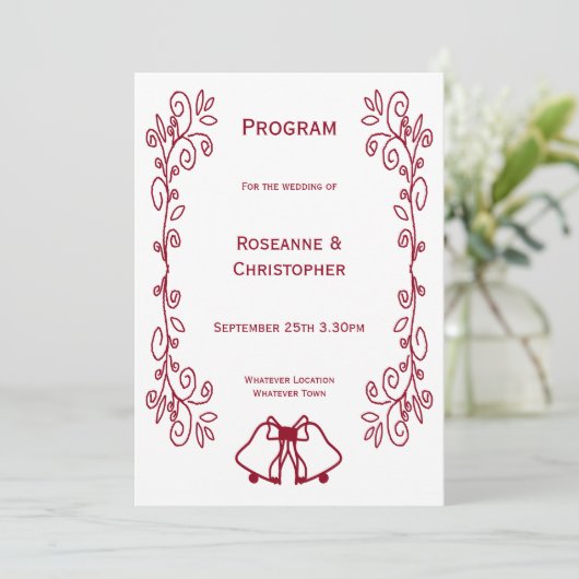 Bourgondische klokken Scrollwork Ontwerp Wedding Programma (Staand voorkant)