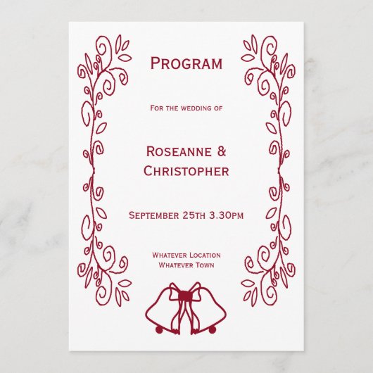 Bourgondische klokken Scrollwork Ontwerp Wedding Programma (Voorkant)