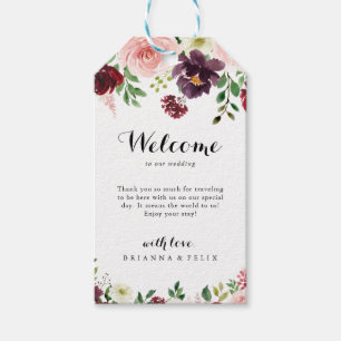 Bourgondische lente bloemenkalligrafie bruiloft we cadeaulabel