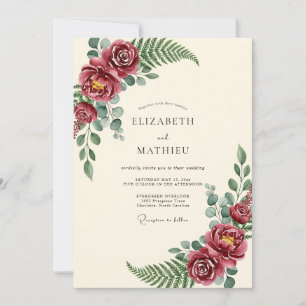Bourgondische Majestueuze Botanische Bruiloft Kaart
