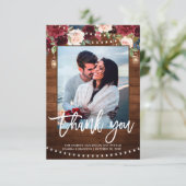 Bourgondische marine bloem- rustieke slingerlichte bedankkaart (Staand voorkant)