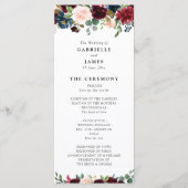 Bourgondische marine bloemenslinger bruiloft progr programma (Voorkant)