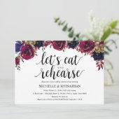 Bourgondische marine bruiloft repetitie diner uitn kaart (Staand voorkant)