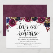 Bourgondische marine bruiloft repetitie diner uitn kaart (Voorkant / Achterkant)