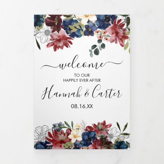 Bourgondische marine bruiloft welkomstbrief & reis drieluik programma (Cover)