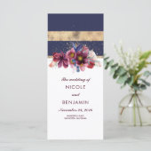 Bourgondische marine en gouden bloemen bruiloft pr programma (Staand voorkant)
